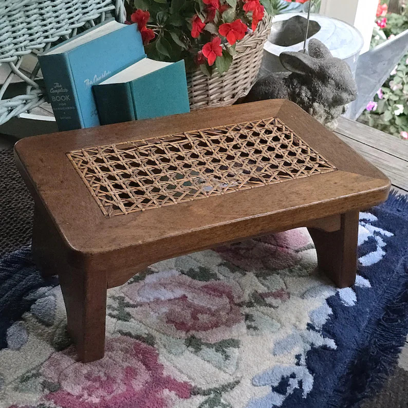 Vintage Woven Seat Wooden Stool: Rustic Boho Caned Oak Decor Plant Stand, TLC | Etsy (Global)