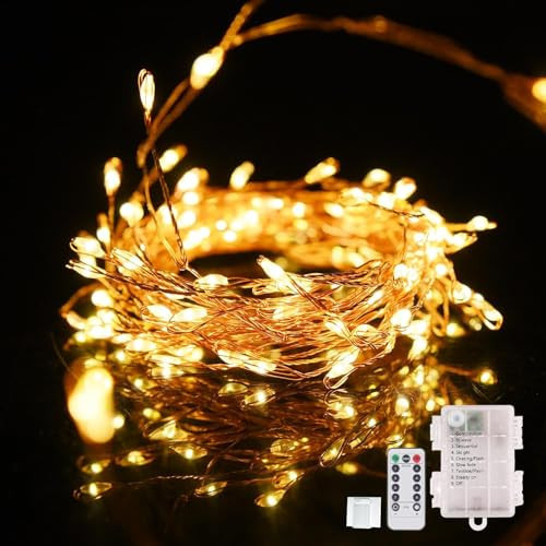 120 LED Fairy Lights, 14.7ft String Lights with Remote, 8 Modes Timer Twinkle Lights Battery Operated, Fairy Lights for Bedroom Wreath Party Window Wedding Christmas Tree Decoration,Warm White | Amazon (US)