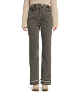 Denim Built-In Western Belt High Rise Straight Leg 5-Pocket Jeans | Dillard's