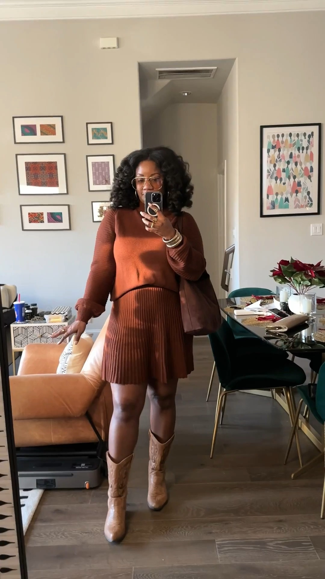 I visited a church on Sunday with Cowboy Christmas theme, so I went with a brown sweater set and paired it with my favorite cowboy boots. The look felt polished but still leaned into the western theme.

brown sweater and skirt set / ribbed sweater with sleeves / pleated knit skirt / church outfit with boots / cowboy Christmas outfit / western boots outfit / fall church look / western inspired outfit / neutral western outfit / rodeo outfit idea / brown sweater set / monochromatic outfit

#LTKMidsize #LTKFindsUnder50 #LTKootd