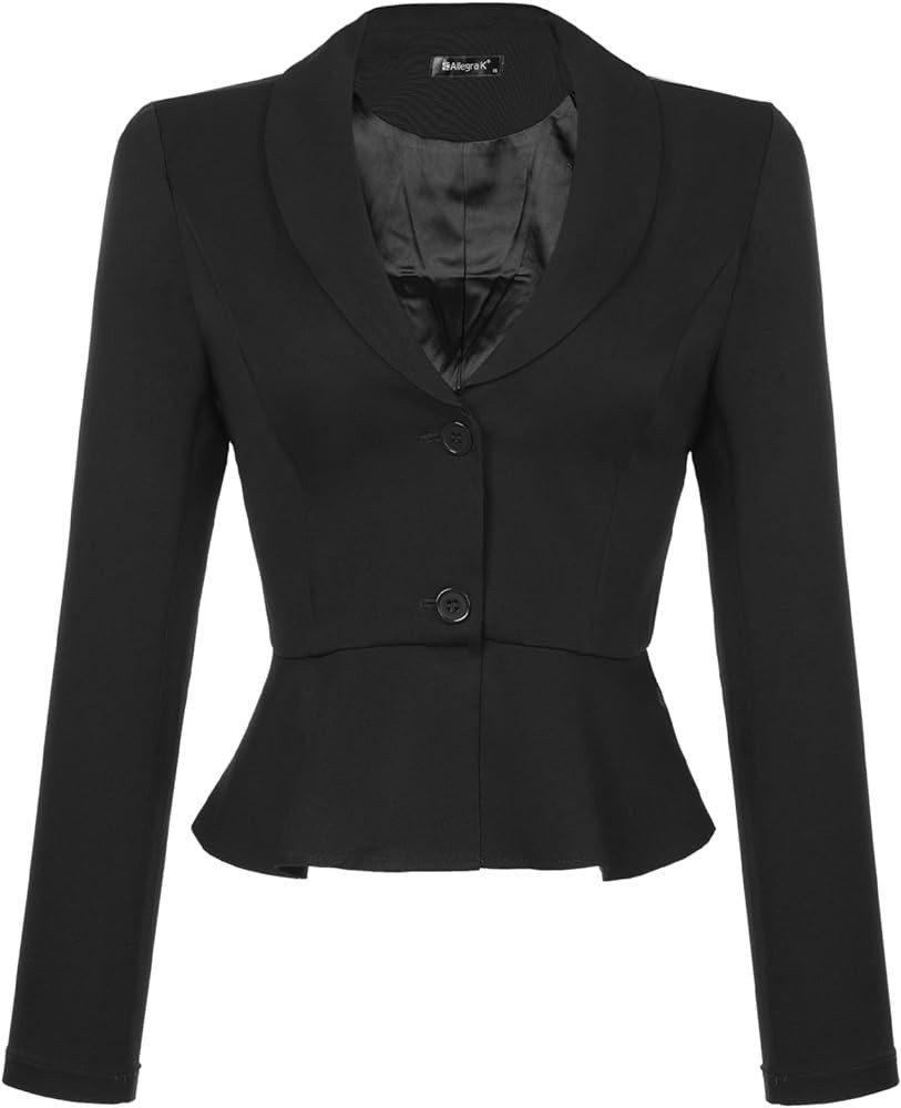 Allegra K Cropped Blazer for Women's Work Lapel Collar Long Sleeve Peplum Ruffles Office Suit Jac... | Amazon (US)