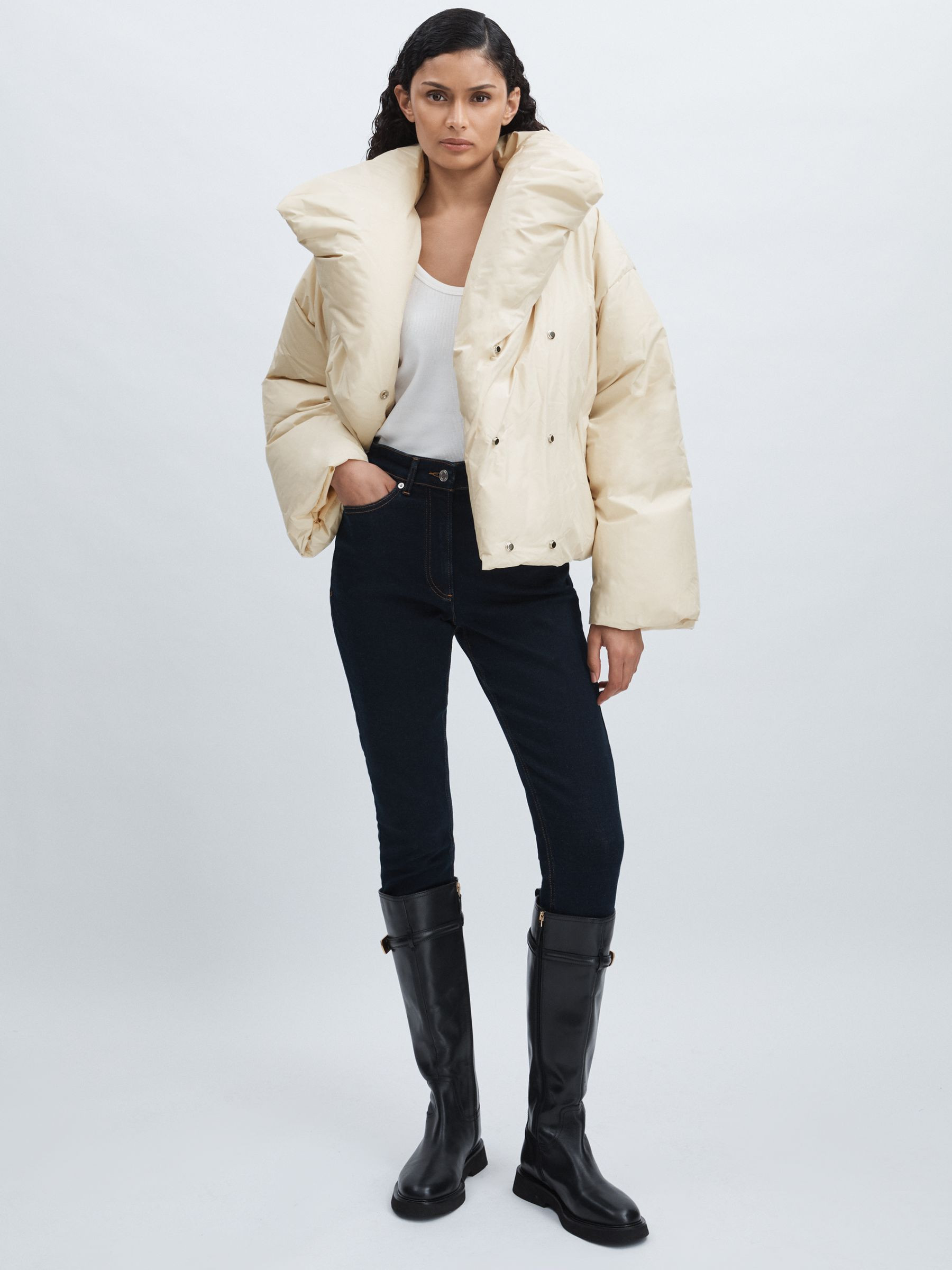 Reiss Meotine Oversized Puffer Jacket in Cream - REISS | Reiss UK