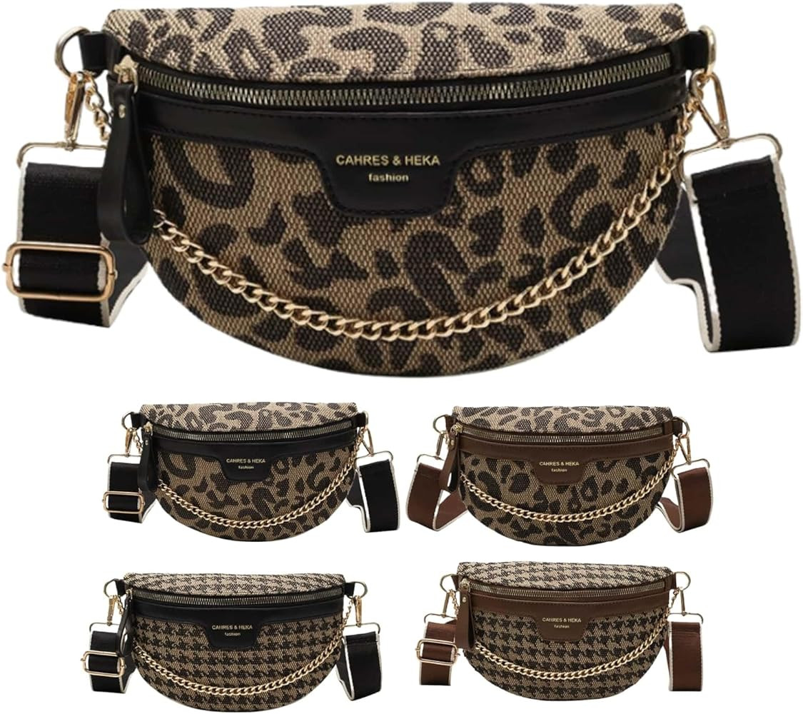 Crossbody Bags for Women Trendy All-match Sling Chest Bag Fashion Leopard Pattern Fanny Pack Zipper Casual Versatile (Leopard Black) | Amazon (US)
