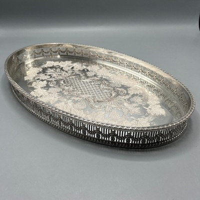 Viners Vintage Silver Plate Tray Adam Style Gallery Oval Cocktail Drinks English | eBay US