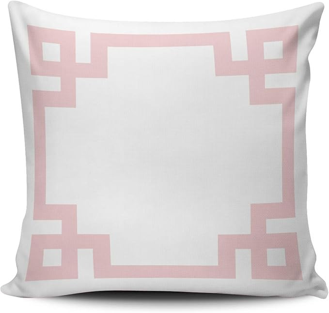 Personalized Decorative Pillowcases Greek Key Border White and Light Pink Throw Pillow Covers Cas... | Amazon (US)