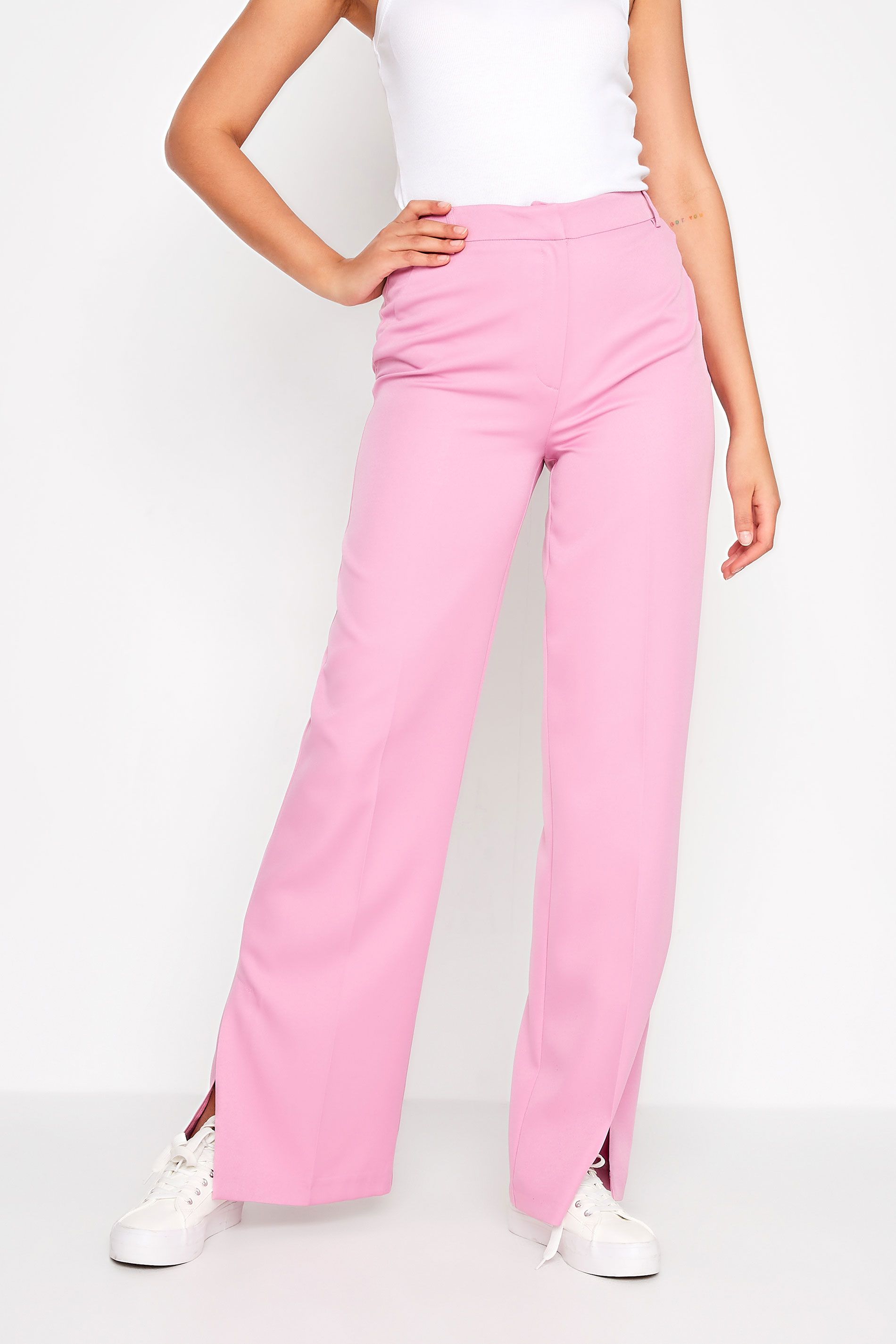 LTS Tall Pink Split Hem Wide Leg Trousers | Long Tall Sally