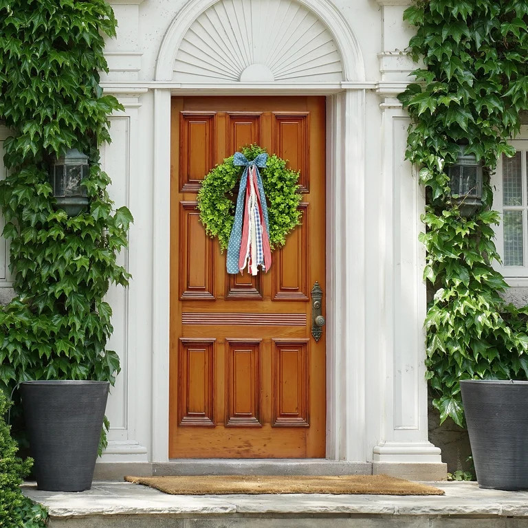 Boxwood Wreath with Bow, Red/White/Blue, 28", by My Texas House | Walmart (US)