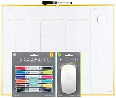 Magnetic Monthly Calendar Dry Erase Board (20 x 16 Inches) Gold Aluminum Frame with Magnetic Doub... | Amazon (US)