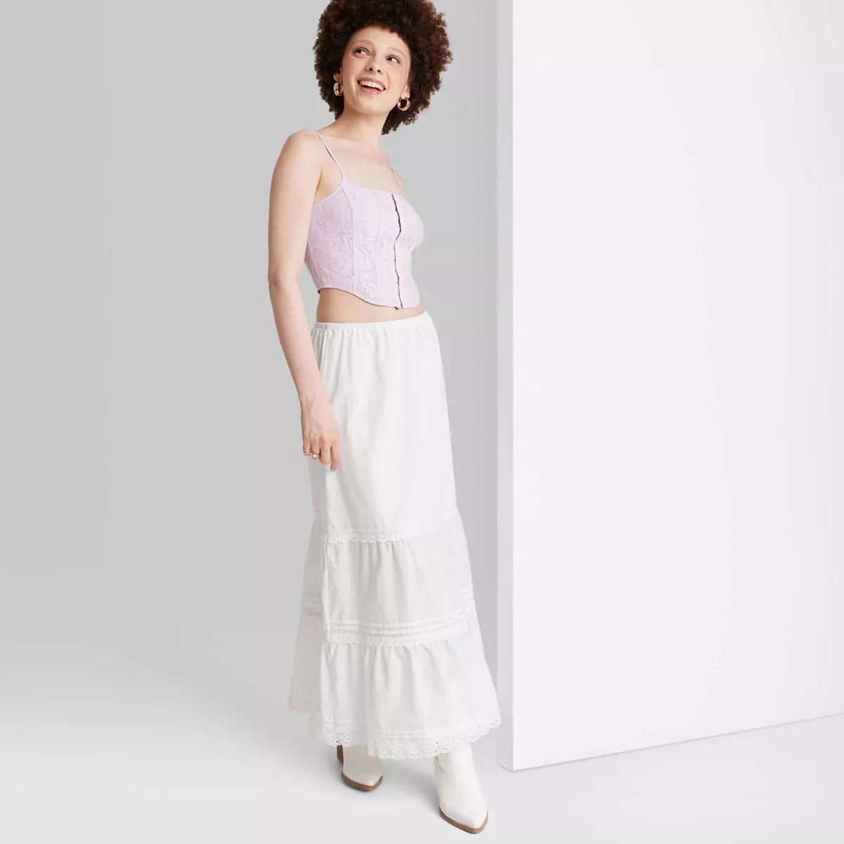 Women's Mid-Rise Tiered Maxi Skirt - Wild Fable™ Off-White L | Target