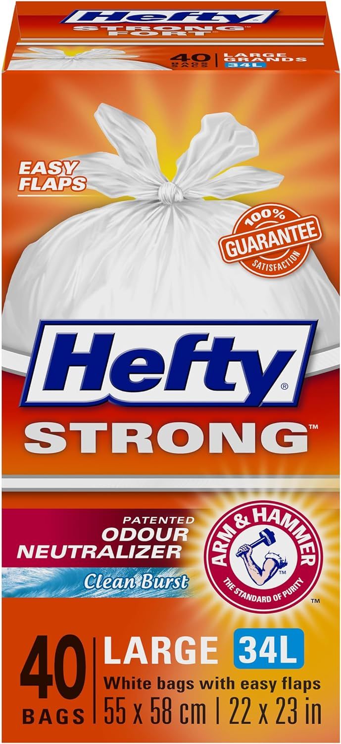 Hefty® Garbage Bags, Strong Large 34 Litres White Kitchen, Easy Flaps, Arm & Hammer odour neutra... | Amazon (CA)