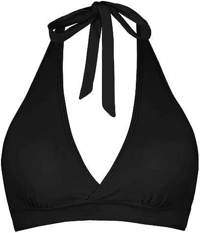 Women's Supportive Halter Bikini Padded Push Up Ruched Bust Hook Back Swimsuit Bathing Suit Tops ... | Amazon (US)