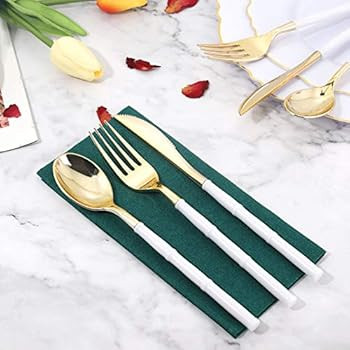 WDF 90Pieces Gold Plastic Silverware-Gold Plastic Cutlery with White Handle- Heavyweight Disposable  | Amazon (US)