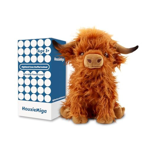 HouxieMiga Highland Cow Stuffed Animal, Cute Highland Cow Plush Toy Stuffed Animals Cow Plushies Decor Gifts for Girls Boys Kids (Brown Cow) | Amazon (US)