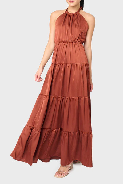 Silky Tie Back Halter Maxi Dress | Gibson