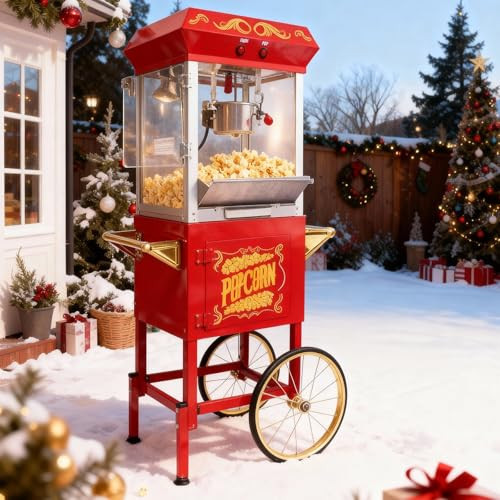Trygoal Popcorn Machine with Cart, Popcorn Popper with 8 Oz Kettle Makes Up to 32 Cups, Nostalgia Professional Cart with Warming Deck and Old Maids Drawer, Movie Night Supplies for Home, Red | Amazon (US)