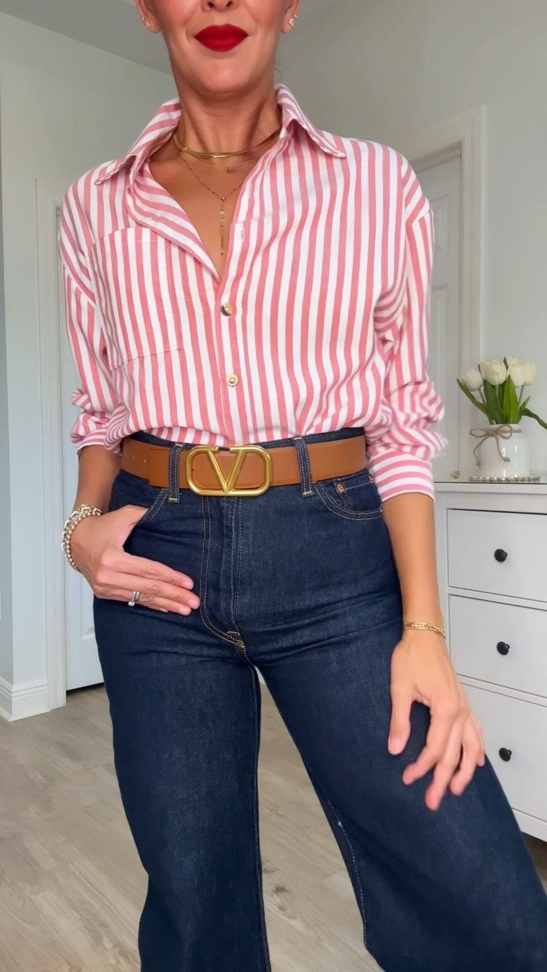 ‼️Details and sizing⬇️Lipstick is the real mvp. Size S in shirt, is oversized. Size M in sweater. Jeans in 26”x 34”. Available in different lengths and washes. 
Boots are tts. #LTKFindsUnder100
@levi @jacquemus 

#LTKSaleAlert #LTKSeasonal #LTKOver40