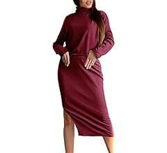 PRETTYGARDEN Women's 2 Piece Outfit Fall Long Sleeve Turtleneck Knit Ribbed Top Midi Skirt Dress ... | Amazon (US)