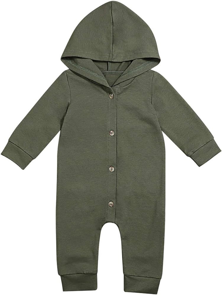 Walsoner Newborn Baby Boys Clothes Infant Long Sleeve Hoodie Romper Black Bodysuit One-Piece Jump... | Amazon (US)