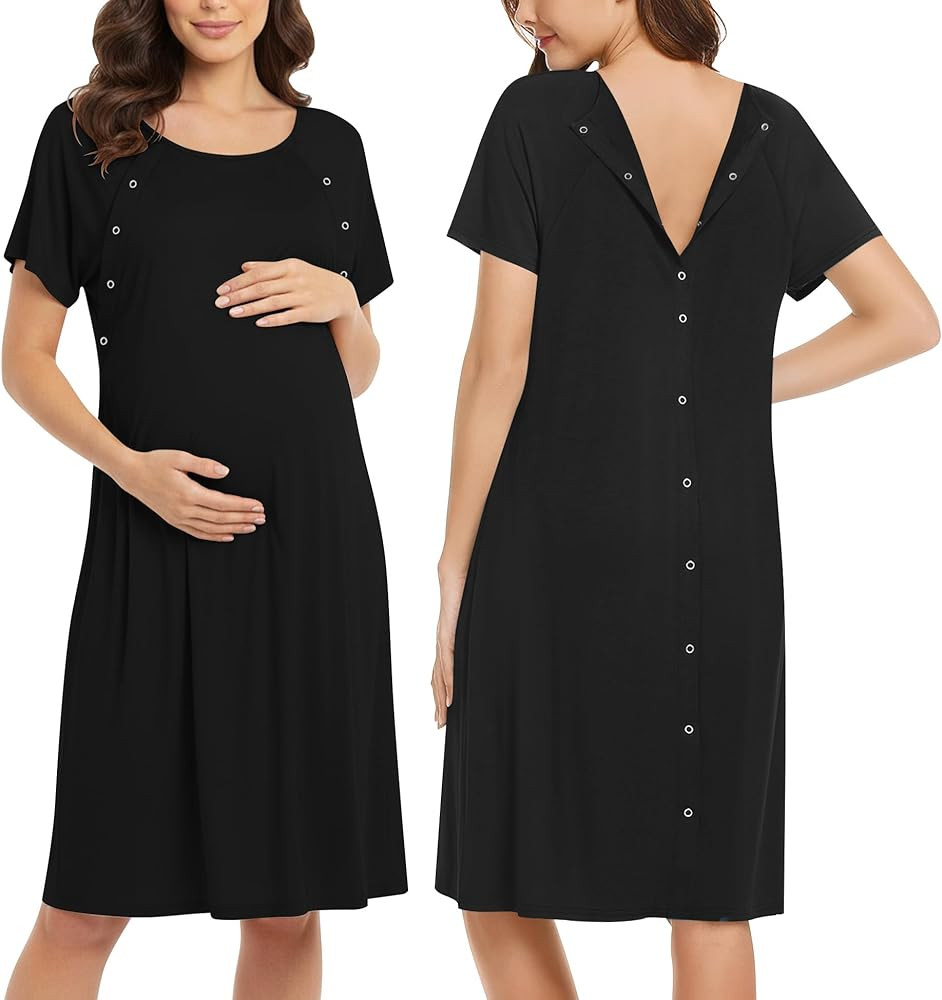 Ekouaer Women’s Nursing/Delivery/Labor/Hospital Nightdress Short Sleeve Maternity Nightgown wit... | Amazon (US)
