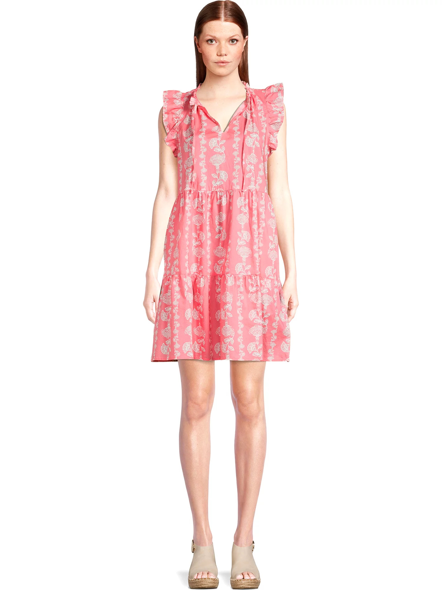 Time and Tru Women's Tiered Cotton Poplin Dress | Walmart (US)