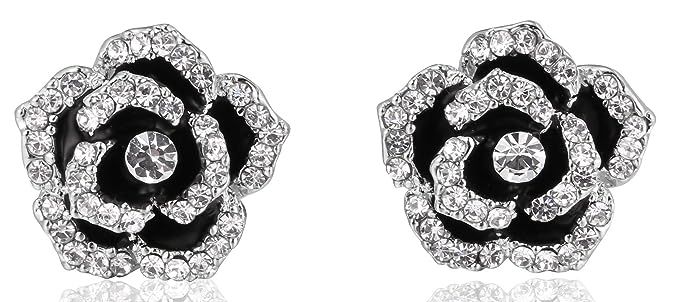 MISASHA Fashion Jewelry Classic Camellia Shape Encrusted Rhinestone Earrings | Amazon (US)