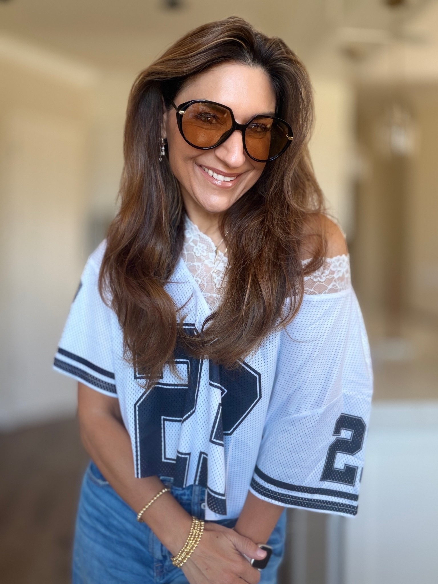The cutest cropped jersey with lace trim details and fun oversized sunnies. All linked! 

#LTKootd #LTKgrwm #LTKdayinmylife
