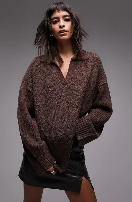 Topshop Crop Sweater in Brown at Nordstrom, Size Large | Nordstrom