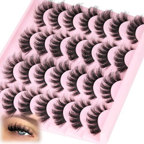 Strip Lashes Natural Look False Eyelashes D Curly Wispy Eyelashes Long Volume Faux Mink Lashes 14 Pairs Russian Fake Eyelashes | Amazon (US)