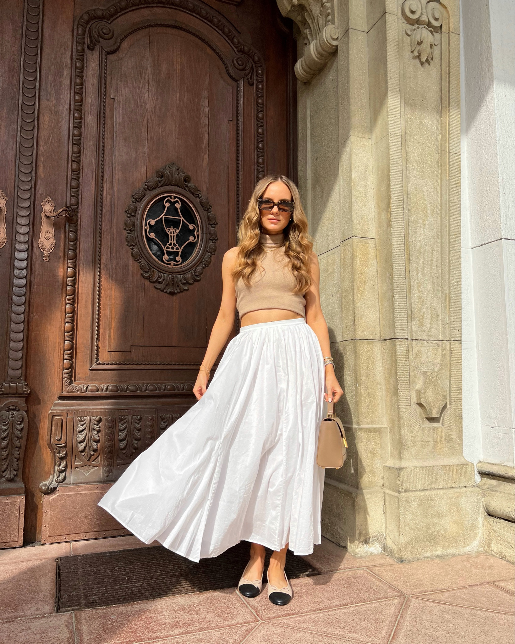 elevated casual outfit idea: knit vest top, white flowy skirt, ballet flats and an Ateliers Auguste handbag 🍦 

white full skirt | summer outfits | a-line skirt | full skirt outfits | white maxi skirt

#LTKShoeCrush #LTKStyleTip