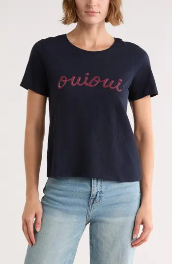 Cinq à Sept Script Oui Oui T-Shirt in Navy/Wineberry at Nordstrom Rack, Size X-Large | Nordstrom Rack