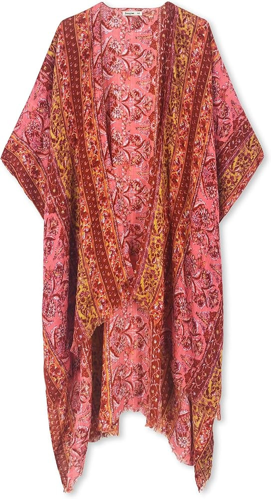 Breezy Lane Women's Beach Coverup Swimsuit Kimono Cardigan with Yellow Bohemian Floral Print at A... | Amazon (US)