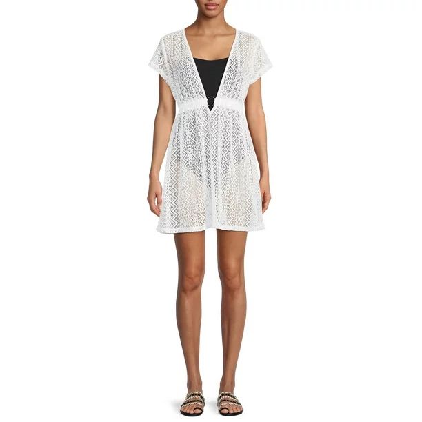 Time and Tru Women's Mini Crochet Cover Up Dress with Ring | Walmart (US)