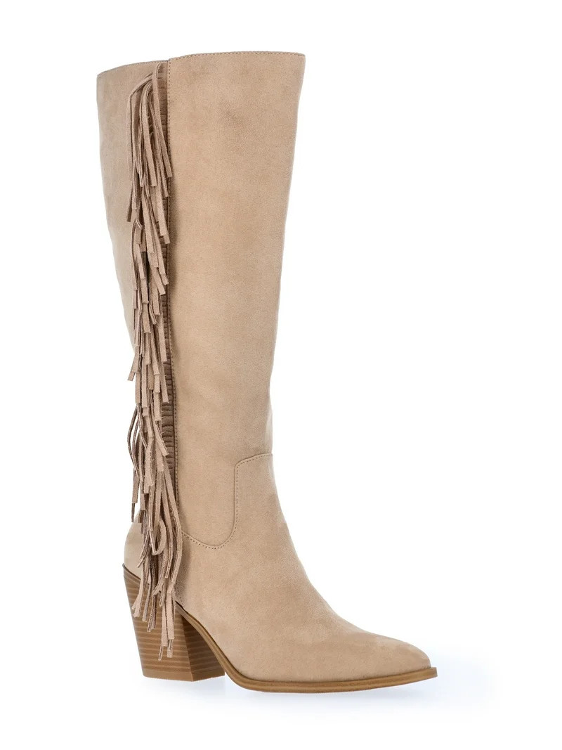 Time And Tru Women's Faux Suede Tall Fringe Boots | Walmart (US)