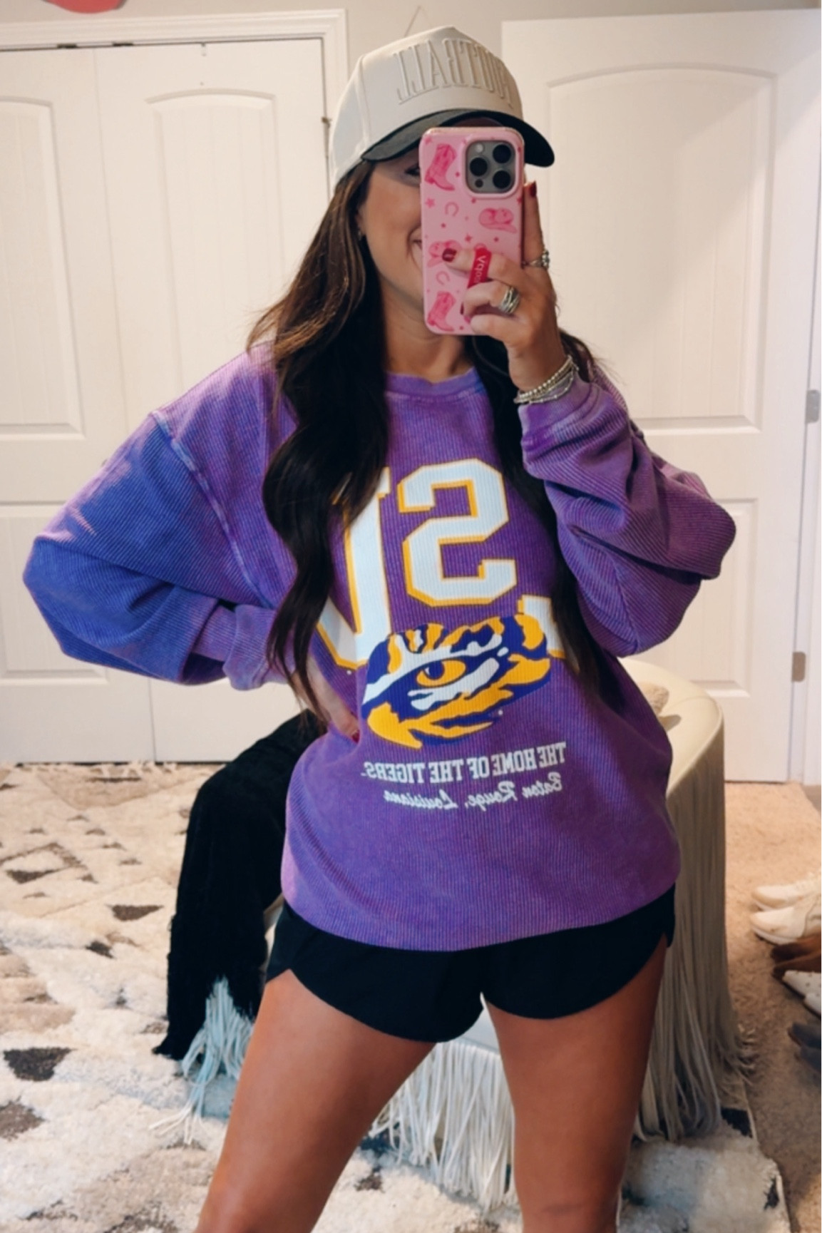 LSU tigers sweatshirt - crewneck - athletic shorts - trucker hat - football- college football 

#LTKFindsUnder50 #LTKStyleTip #LTKShoeCrush