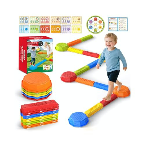15PCS Rainbow Stepping Balance Beam Stones for Kids Toddlers - Indoor & Outdoor Sensory Toys for Outside Play Games,Without Light Up&Music Non-Slip Jumping Blocks for Obstacle Course Boy Girl Gifts | Amazon (US)