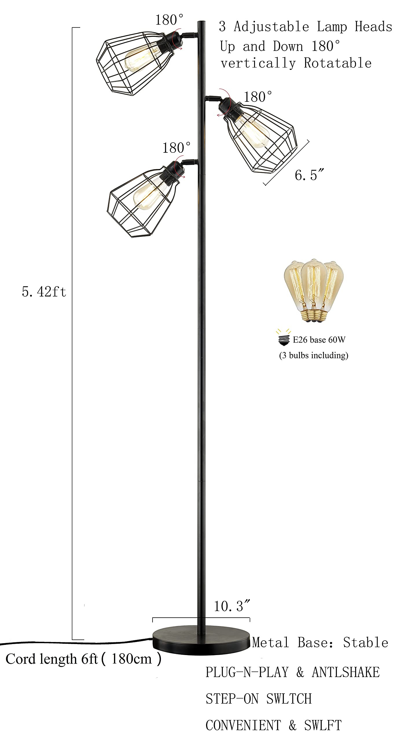 LeeZM Modern Tree Floor Lamp Black Rustic Bright Tall Standing Up Torchiere Floor Lamps Shade Vin... | Amazon (US)
