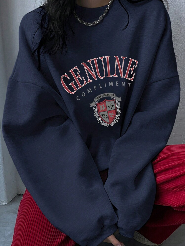 DAZY 1pc Women Oversized Letter Graphic Print Fleece Sweatshirt, Autumn,Long Sleeve Tops,Fall Women Clothes | SHEIN