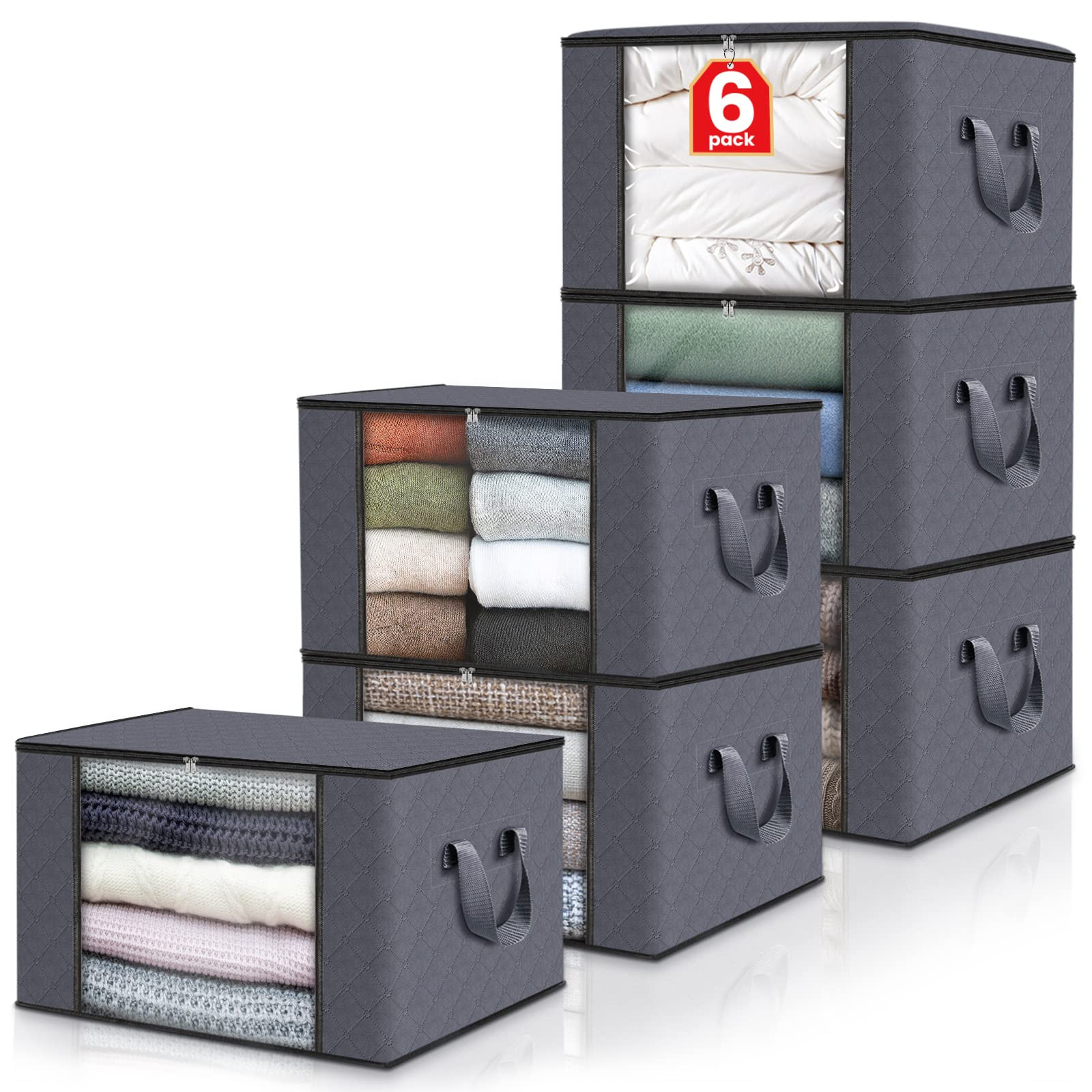 Fab totes 6 Pack Clothes Storage, Foldable Blanket Storage Bags, Storage Containers for Organizing B | Amazon (US)
