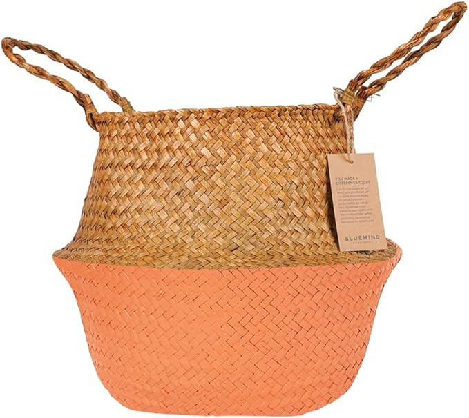 Blueming Large Wicker Planter Basket – 12 Inch Seagrass Plant Pot in Boho Orange for Olive Tree... | Amazon (US)