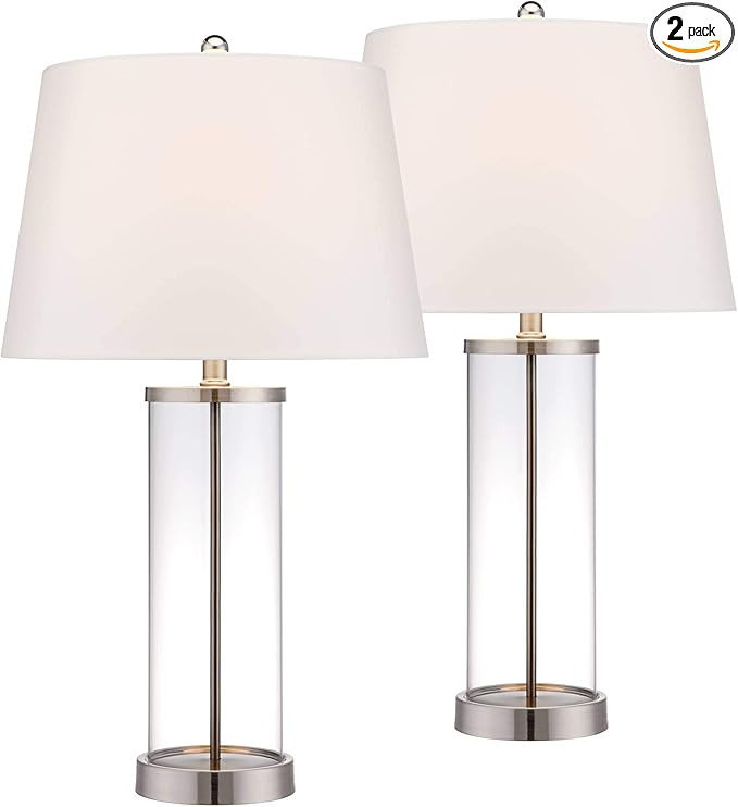 360 Lighting Modern Coastal Style Table Lamps 26" High Set of 2 Fillable Clear Glass Steel Metal ... | Amazon (US)