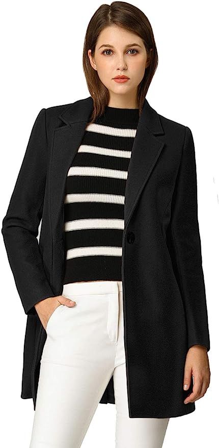Allegra K Women's Classic Notched Lapel Long Sleeve Buttoned Long Coat | Amazon (US)