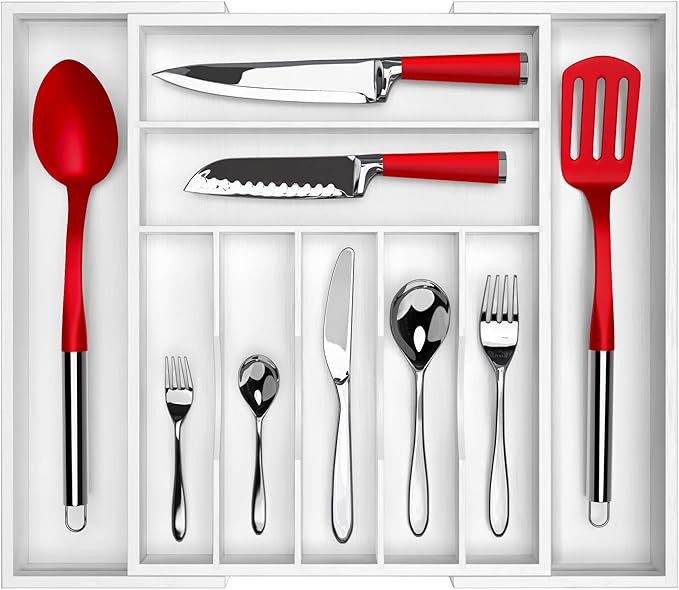 Luxury Bamboo Kitchen Drawer Organizer - Silverware Organizer - Utensil Holder and Cutlery Tray w... | Amazon (US)