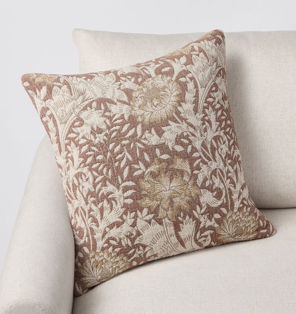 Chrysanthemum Jacquard Woven Tapestry Pillow Cover, 20" x 20" - Ruby and Marigold | Rejuvenation