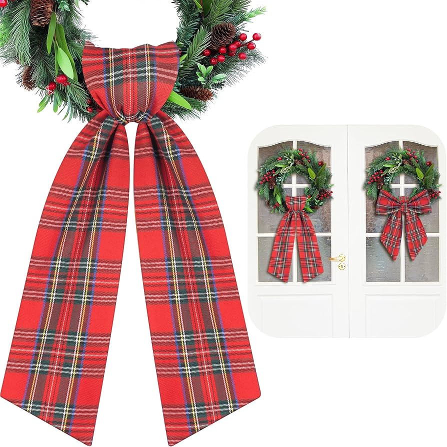 Christmas Wreath Sash, Red and Green Plaid Front Door Wreath Sash for Holiday Indoor Outdoor Deco... | Amazon (US)