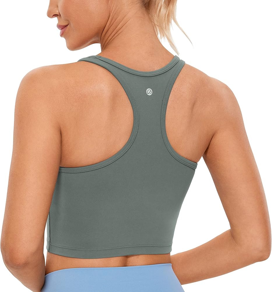 CRZ YOGA Butterluxe Womens Y-Back Racerback Longline Sports Bra - Padded Scoop Neck Workout Crop ... | Amazon (US)
