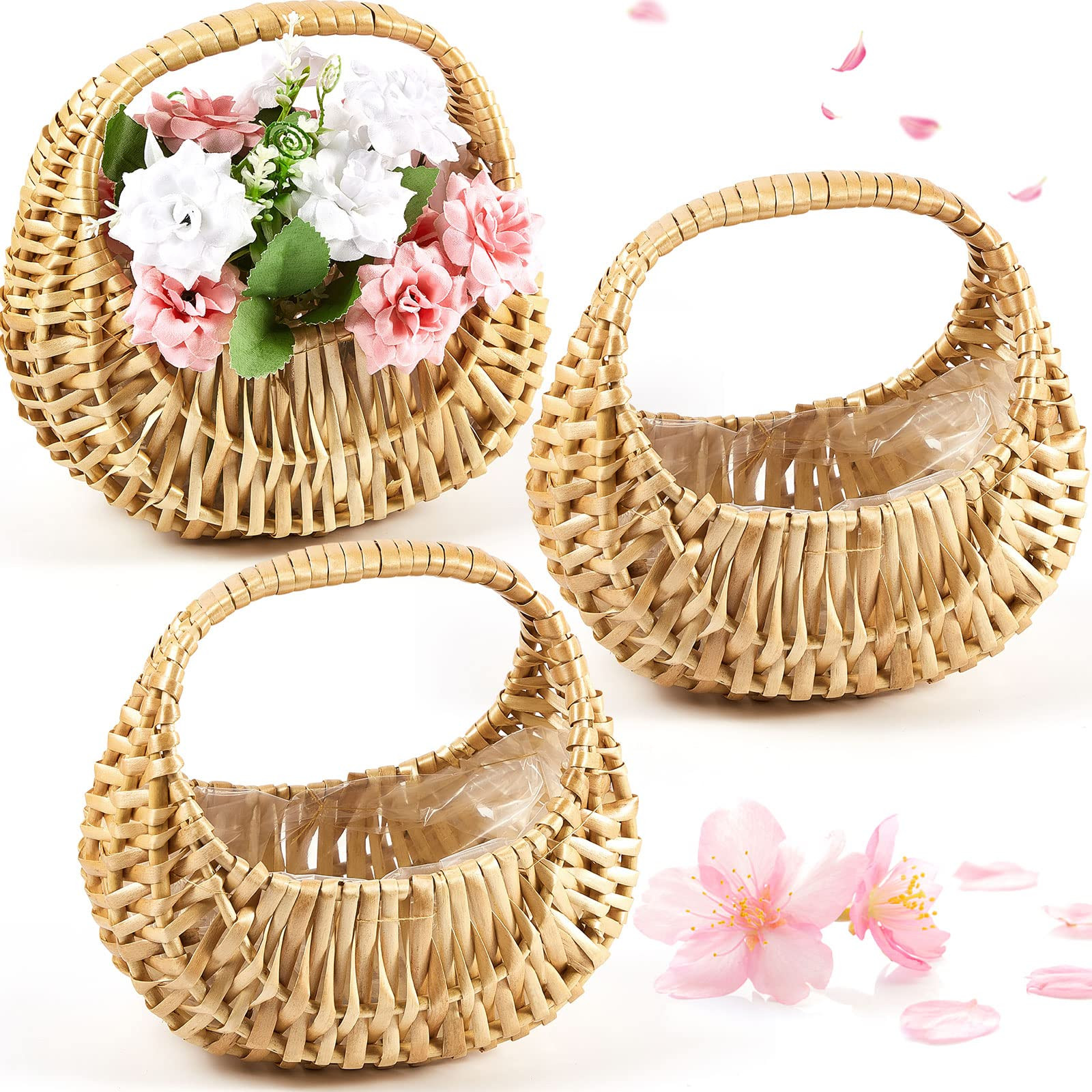 Rattan Half-moon Wicker Basket - Small Willow Straw Basket with Handle, Ideal for Wedding Flower ... | Amazon (US)