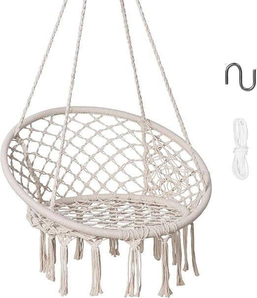 SUNCREAT Hammock Chair Macrame Swing with Side Pocket, Hanging Cotton Rope Hammock Swing Chair fo... | Amazon (US)