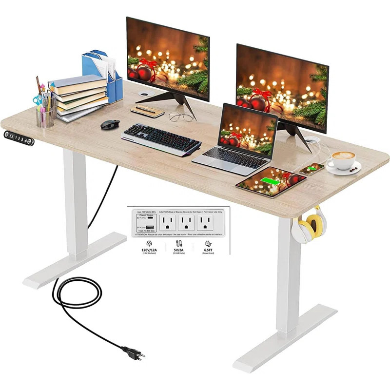 Kiaira 48" Electric Height Adjustable Standing Desk With 2 Usb Ports And 3 Power Outlets | Wayfair North America