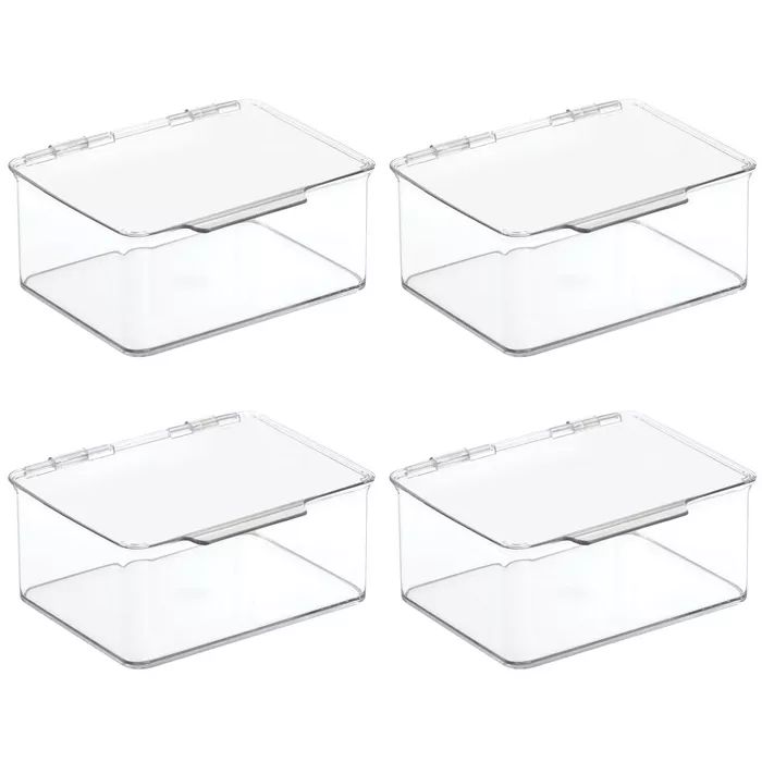 mDesign Plastic Stackable Square Storage Bin with Secure Lid - 4 Pack - Clear | Target