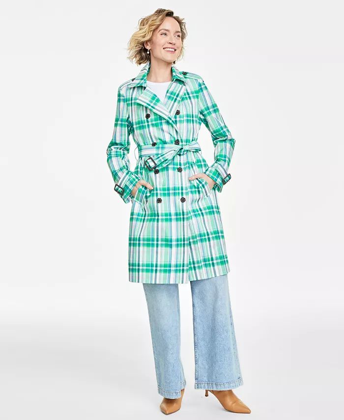 On 34th Women's Plaid Double-Breasted Trench Coat, Created for Macy's - Macy's | Macy's